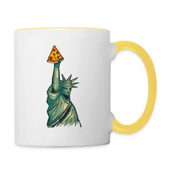 Freiheitsstatue Mit Pizza-Fackel Kunstwerk New - Tasse zweifarbig - Weiß/Gelb - Rechts