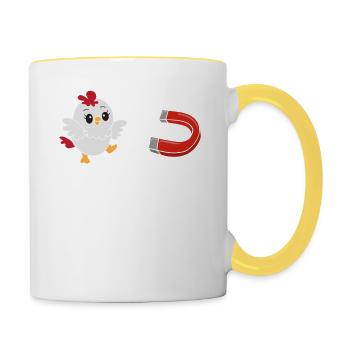 Funny chicken with magnet - cute illustration - Contrasting Mug - white/yellow - Right