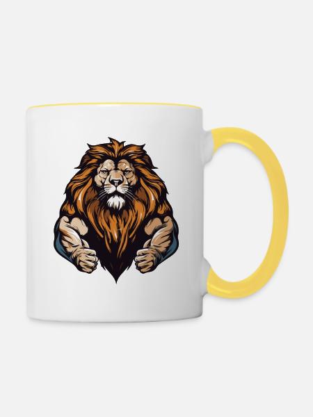 Löwe Muskeln - Tasse zweifarbig - Weiß/Gelb