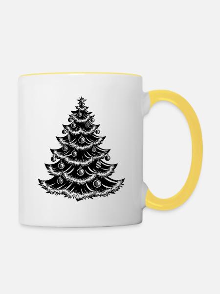 Weihnachtsbaum Mit Kugeln - Tasse zweifarbig - Weiß/Gelb