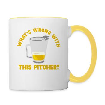 Qu’est-ce qui ne va pas avec ce pichet ? Humoristique - Mug contrasté - blanc/jaune - Droite