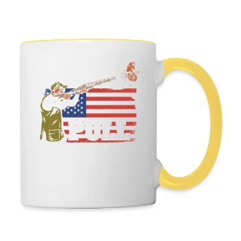 Tir à la traction Sports Drapeau USA Tir au pigeon d’argile - Mug contrasté - blanc/jaune - Droite