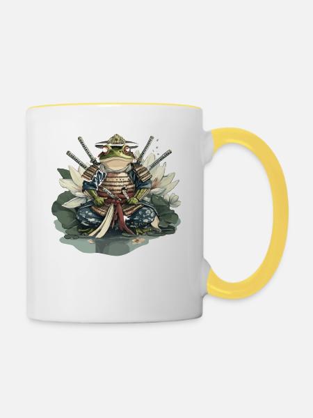 Frosch-Samurai: Krieger der Seerose - Tasse zweifarbig - Weiß/Gelb