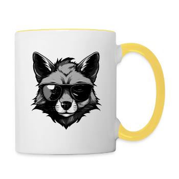 Fuchs Hipster Cool Party - Tasse zweifarbig - Weiß/Gelb - Rechts