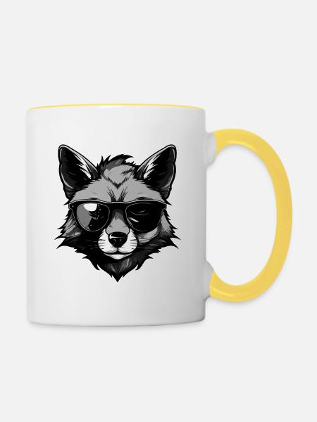 Fuchs Hipster Cool Party - Tasse zweifarbig - Weiß/Gelb