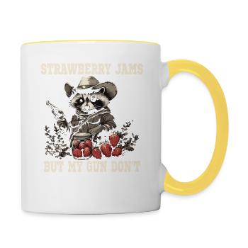 Des confitures de fraises mais mon arme n'est pas plus drôle - Mug contrasté - blanc/jaune - Droite