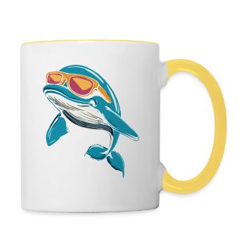 Cooler Wal mit Sonnenbrille im Sommerlook für - Tasse zweifarbig - Weiß/Gelb - Rechts