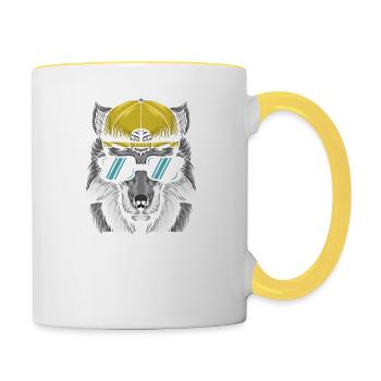 Cool Wolf Graphic avec lunettes de soleil et casquette – Howl - Mug contrasté - blanc/jaune - Droite