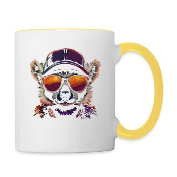 Lémurien élégant avec lunettes de soleil et - Mug contrasté - blanc/jaune - Droite