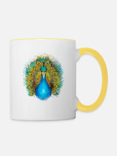 Paon majestueux aux couleurs magnifiques - Mug contrasté - blanc/jaune