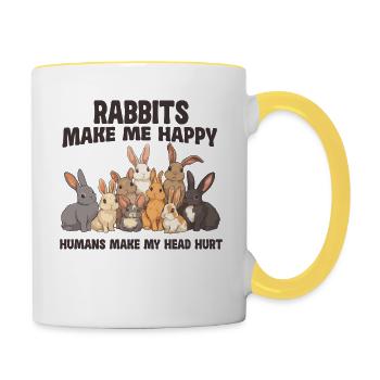 Les lapins me rendent heureux Les gens rendent les gens - Mug contrasté - blanc/jaune - Droite