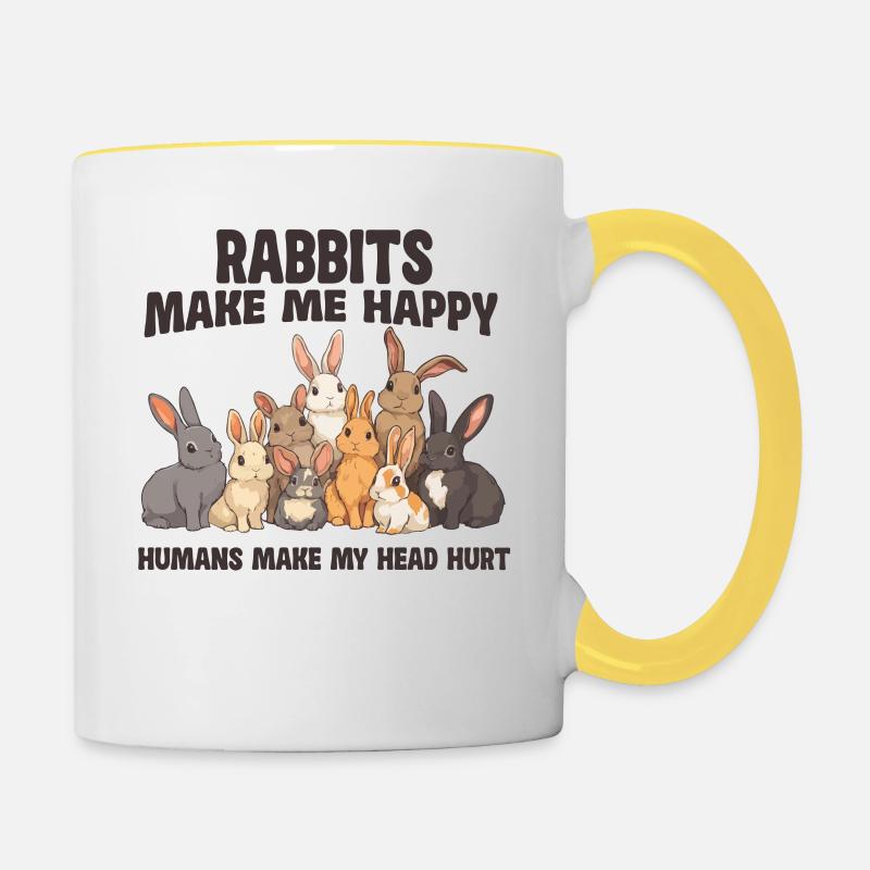 Rabbits Make Me Happy People Make - Contrasting Mug - white/yellow