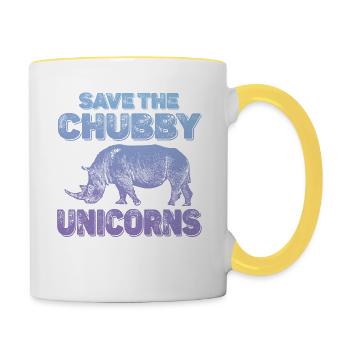 Save The Fat Unicorns Rhino Saying Funny - Contrasting Mug - white/yellow - Right