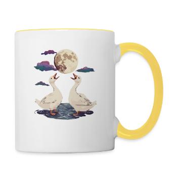 Two Ducks Under Moonlight At The Lake With Picturesque - Contrasting Mug - white/yellow - Right