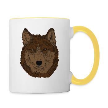 Chien brun - Visage de chien - Mug contrasté - blanc/jaune - Droite