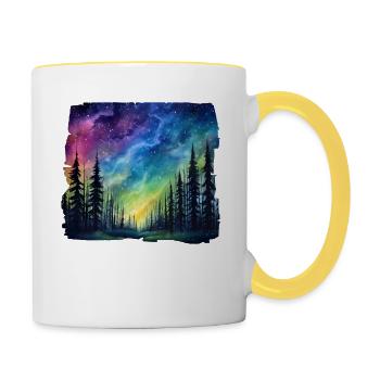 Magische Waldlandschaft unter Sternenhimmel mit - Tasse zweifarbig - Weiß/Gelb - Rechts