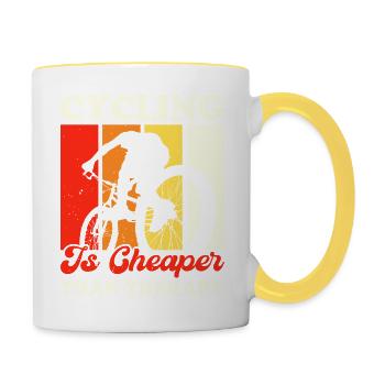 Cycling is my therapy - Tasse zweifarbig - Weiß/Gelb - Rechts