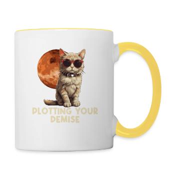 Humour de chat – Planifier votre disparition – Avec - Mug contrasté - blanc/jaune - Droite