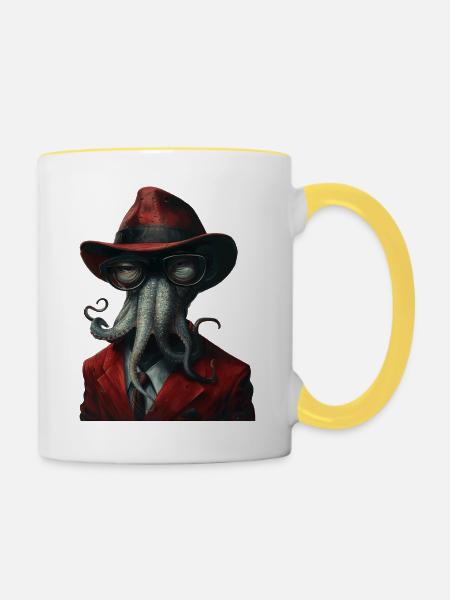 Tintenfisch - Tasse zweifarbig - Weiß/Gelb
