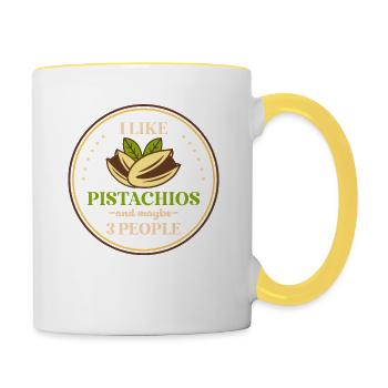 Ich Mag Pistazien Und Vielleicht 3 Leute - Tasse zweifarbig - Weiß/Gelb - Rechts