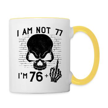 J’ai 76 ans et majeur - 77e anniversaire - Mug contrasté - blanc/jaune - Droite