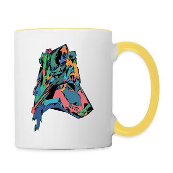 Buntes Hunde Gesicht - Tasse zweifarbig - Weiß/Gelb - Rechts