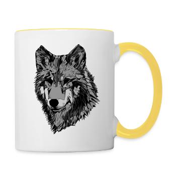 Visage abstrait de chiens - Mug contrasté - blanc/jaune - Droite