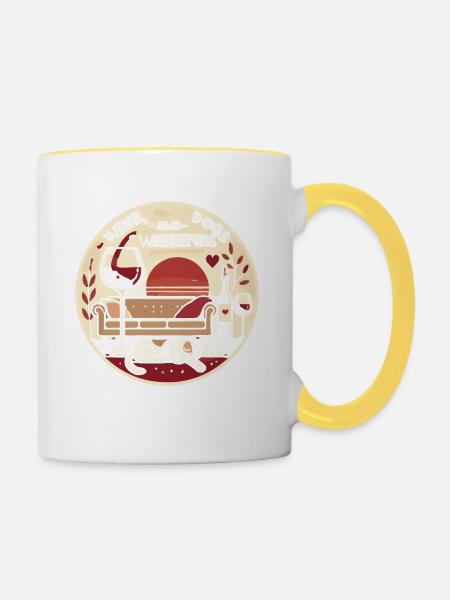 Weinhunde und Wochenenden - Tasse zweifarbig - Weiß/Gelb