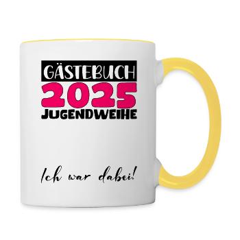 Jugendweihe 2025 Gästebuch Geschenk Mädchen Jungen - Tasse zweifarbig - Weiß/Gelb - Rechts