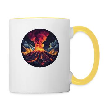 Dramatischer Vulkan Ausbruch mit Feuer und Rauch - Tasse zweifarbig - Weiß/Gelb - Rechts