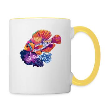 Colorful tropical fish in coral reef - Contrasting Mug - white/yellow - Right