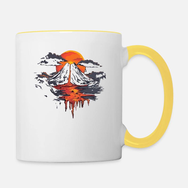 Vulkanlandschaft Mit Dramatischem Sonnenuntergang - Tasse zweifarbig - Weiß/Gelb