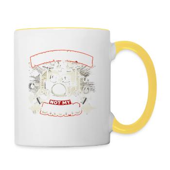 Bitte nimm meine Frau, nicht mein Schlagzeug - Tasse zweifarbig - Weiß/Gelb - Rechts
