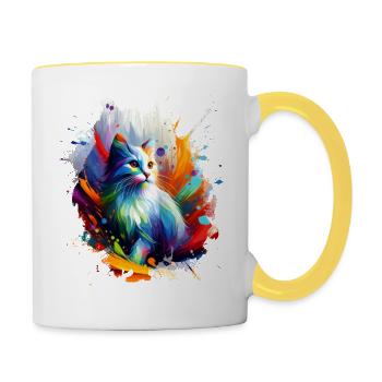 Chats colorés Oeuvre - Mug contrasté - blanc/jaune - Droite