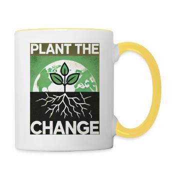 Planter le changement – Conception durable - Mug contrasté - blanc/jaune - Droite