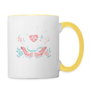 Du schiebst, ich fange - Tasse zweifarbig - Weiß/Gelb - Rechts