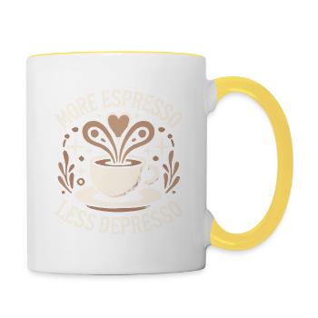 Mehr Espresso weniger Depresso - Tasse zweifarbig - Weiß/Gelb - Rechts