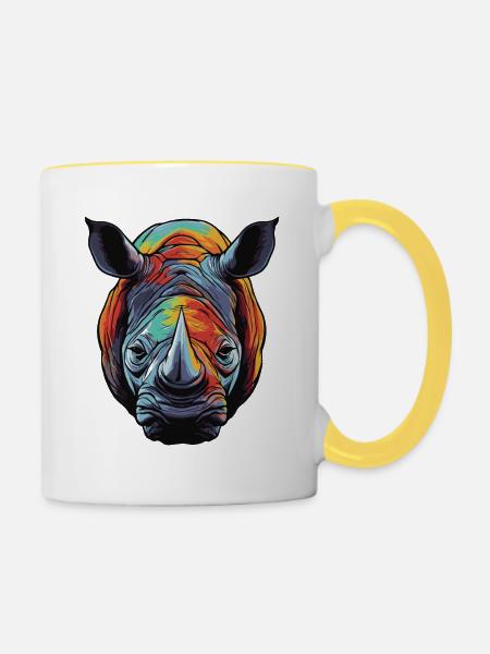 Nashorn Portrait - Tasse zweifarbig - Weiß/Gelb