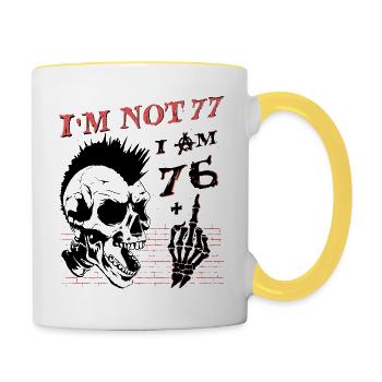 J’ai 76 ans et majeur - 77e anniversaire - Mug contrasté - blanc/jaune - Droite