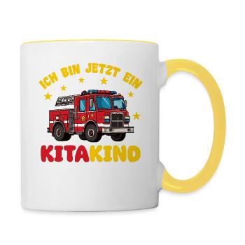 I'm now a daycare child daycare fire department - Contrasting Mug - white/yellow - Right