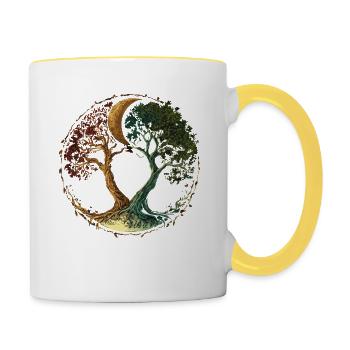 Baum des Lebens mit Mond und Jahreszeiten Wechsel - Tasse zweifarbig - Weiß/Gelb - Rechts