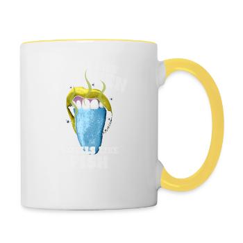 Taste Like Chicken Smells Like Fish Humor Spruch - Contrasting Mug - white/yellow - Right