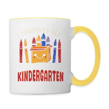 Avant K, j’ai eu ma première semaine de maternelle - Mug contrasté - blanc/jaune - Droite