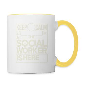 Beruhigen Sie sich, die Sozialarbeiterin ist da - Tasse zweifarbig - Weiß/Gelb - Rechts