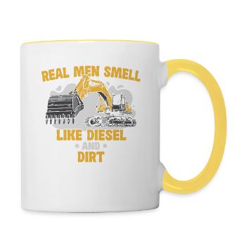 Real Men Smell Like Diesel And Dirt Excavator - Contrasting Mug - white/yellow - Right