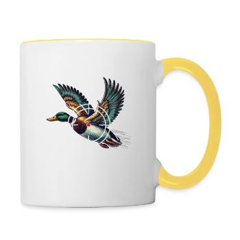 S’il vole il meurt Chasse Canard Humour Nature - Mug contrasté - blanc/jaune - Droite