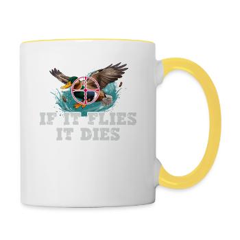 When it flies, it dies duck hunter stylish - Contrasting Mug - white/yellow - Right