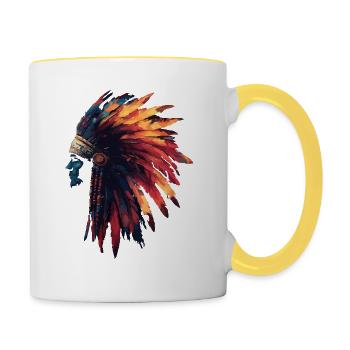 Majestätisches Indianer-Häuptlingsporträt Mit - Tasse zweifarbig - Weiß/Gelb - Rechts