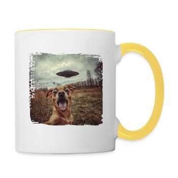 Drôle de chien Selfie Ufo Meme Gift - Mug contrasté - blanc/jaune - Droite