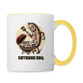 Une satire de saucisses fait griller un papa en guise de barbecue de vengeance - Mug contrasté - blanc/jaune - Droite